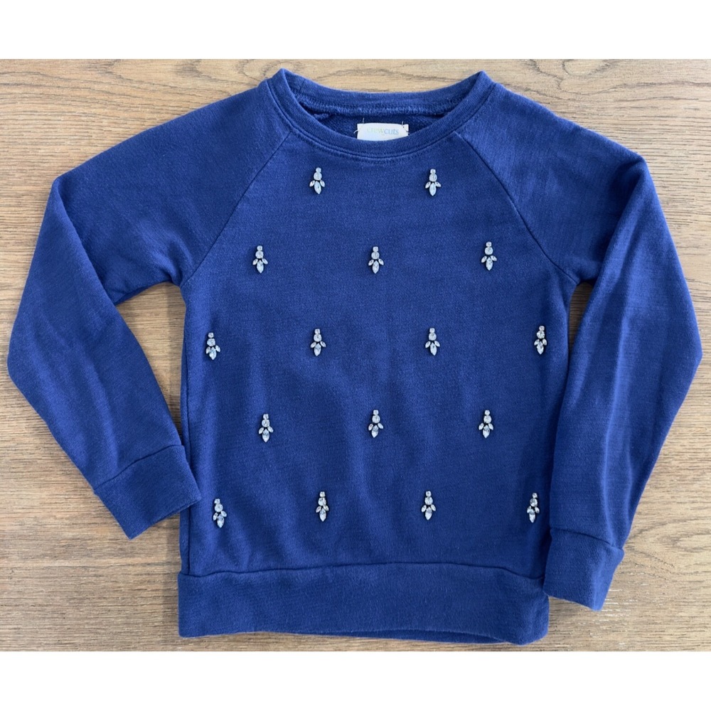 J Crew-Crew Cuts Girls Sze 4/5 Embellished Sweatshirt-Diamonte Jewels-Royal Blue